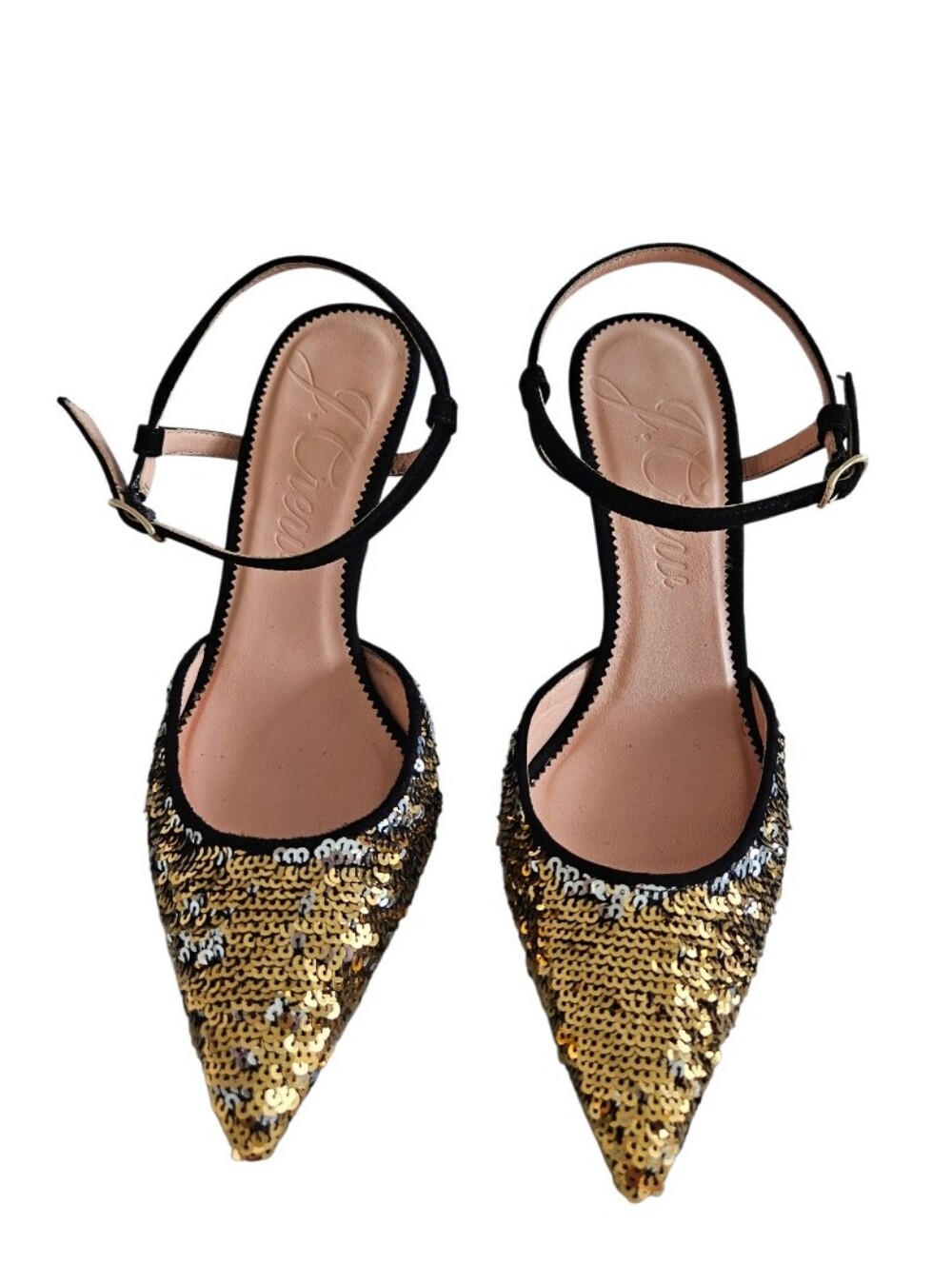 Nowt J.Crew Elsie Gold & Silver Sequin Pointed-Toe Slingback Heels View 4